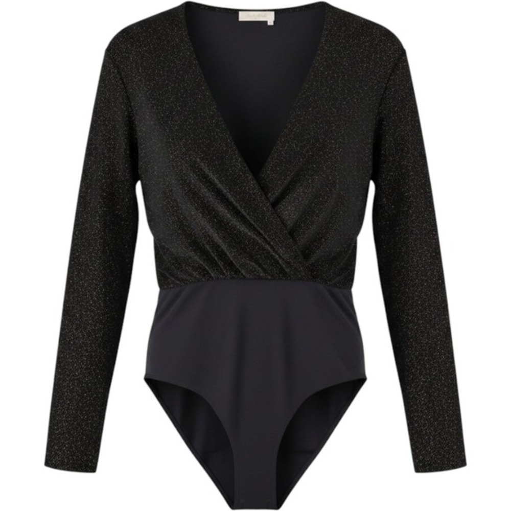 Altar'd State Black Gold Metallic Shimmer Surplice Bodysuit Small